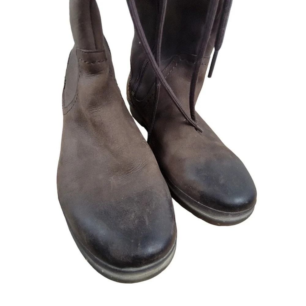 UGG Women's Elsa Boot Size 9.5 Waterproof Tall Brown Leather Sherpa Sheepskin
